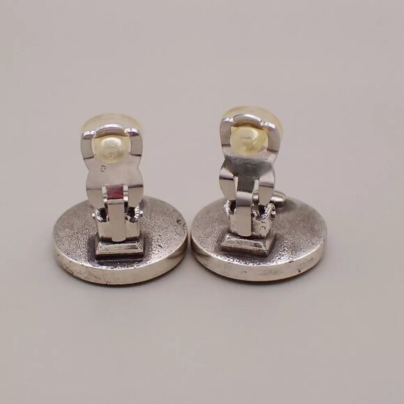 CHANEL Logo Round Button Earrings 99P Clip-On Silver Vintage Accessory 31RJ797 - Picture 4 of 10